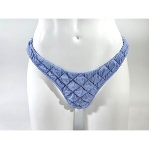 Frankies Bikinis Women's L Quilted Blue High Waist Bikini Bottom Swim EUC